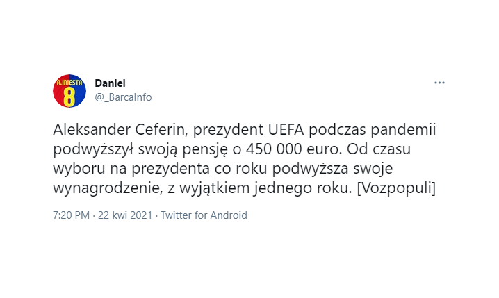 HIT! Ceferin o tyle PODWYŻSZYŁ swoją pensję podczas pandemii xD